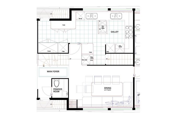 blow up of enclosed galley and dining layout