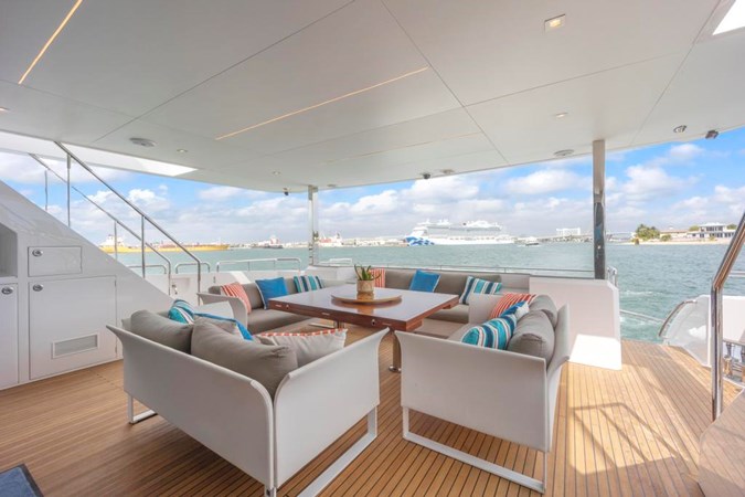 Aft Deck Sofas and Wood Cocktail Table