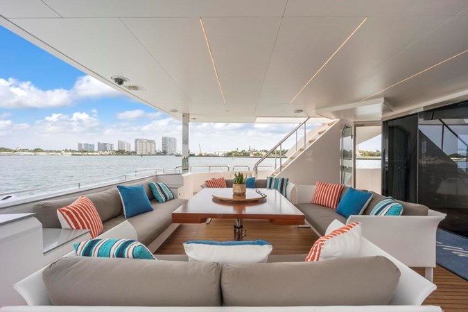 Aft Deck Sofas with Blue and Orange Pillows