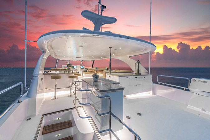 Beautiful boat deck with bar and seating. 