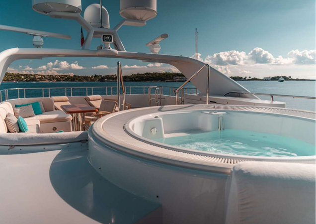 There is ample and easy access to the Jacuzzi which can seat four comfortable and six snuggly