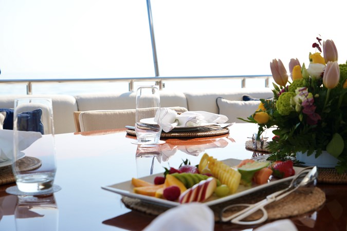 Bridge deck aft table setting: breakfast anyone?
