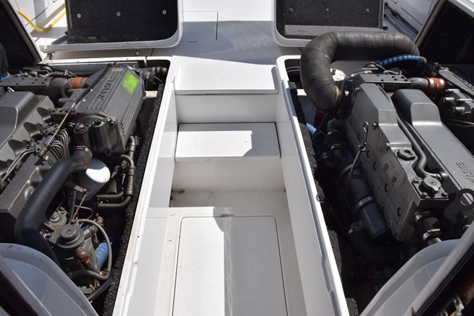 Engine hatches up, view looking aft