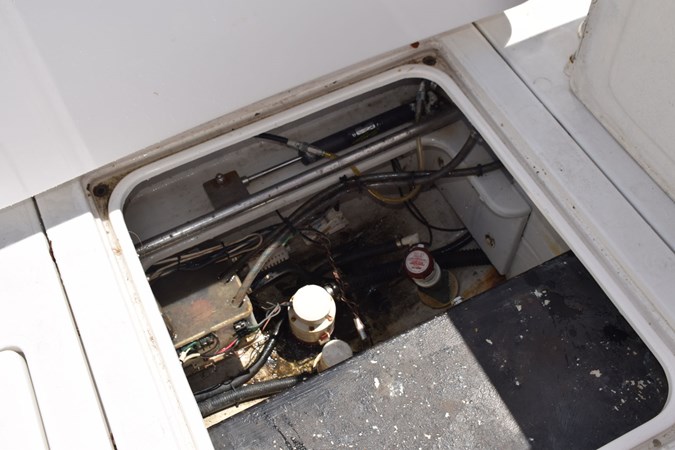 Aft lazarette, rear side of fuel tank