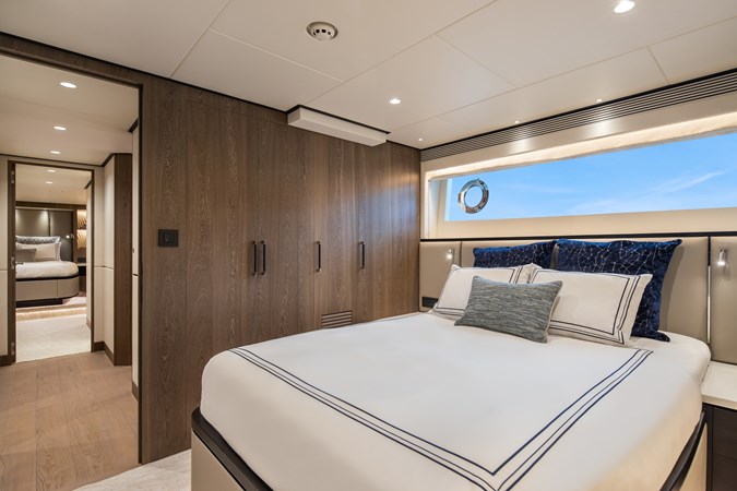 Horizon FD90 Hull 34 starboard VIP with large closet space.