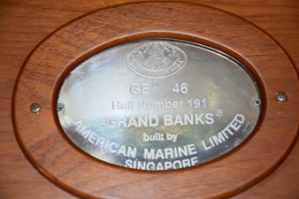 JAMIE LYN 55 Plaque of 1997 Grand Banks Classic, hull number 191, by American Marine Limited, Singapore.