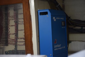 JAMIE LYN 89 Blue Victron Energy Centaur battery charger on a 1997 Grand Banks Classic boat.