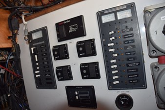 OSPREY 29 Breaker panel, shore powergen switching, bilge pump monitors and fuel gauge (beneath console)