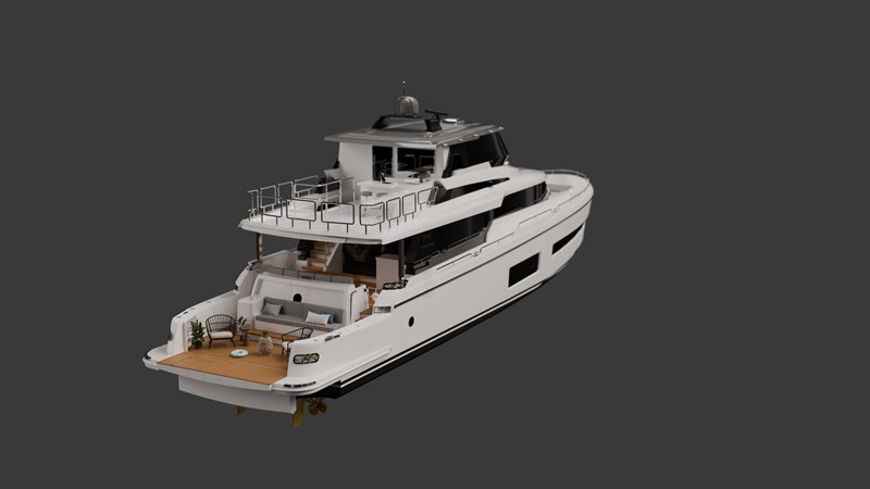 V77s Hull 13 exterior 3D rendering folding transom 