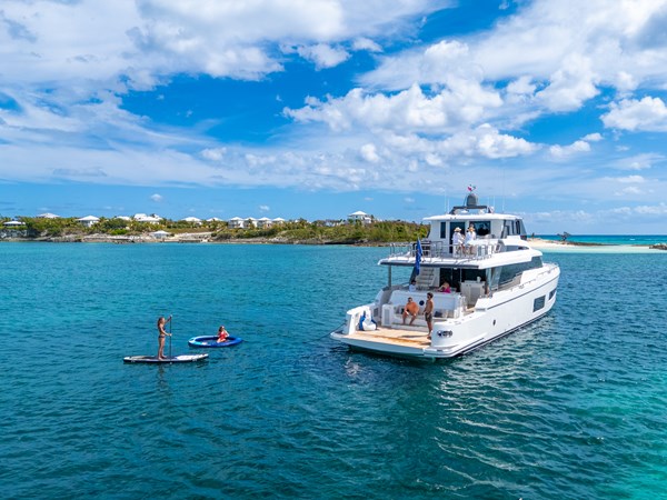 Horizon V77s Hull 13 transom down and water toy access. 