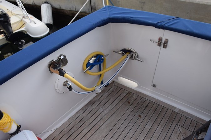 Shore power inlet from aft cockpit as well at either side of bow, dockside waterfreshwater washdown spigot