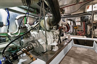 INDIGO 37 Portside motor and gear, note new exhaust riser