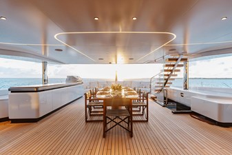 DAYBREAK 28 Bridge Deck Dining Looking Aft