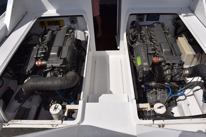 Engine hatches up, view from aft