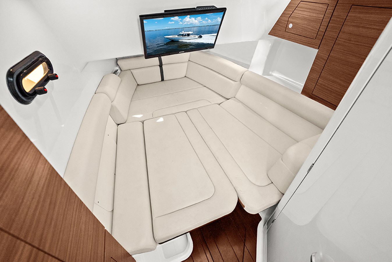 Cabin opposing seating converted to berth