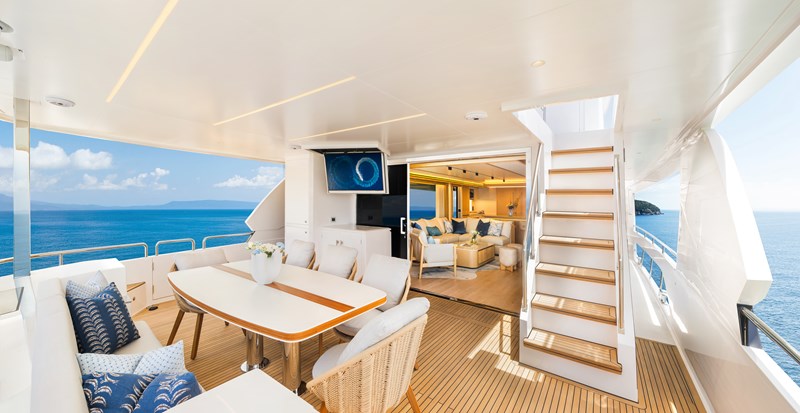 Horizon FD80 Hull 19 aft deck with table. 