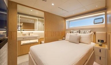 Horizon FD80 Hull 19 Mirror Staterooms with queen beds, ensuite.