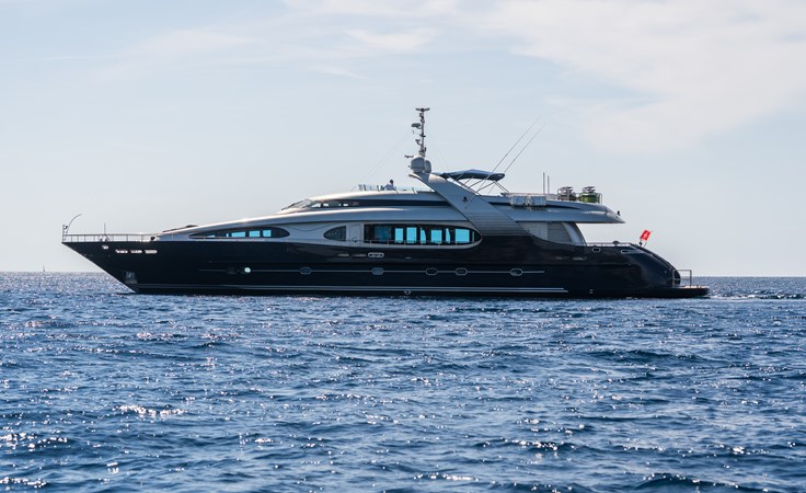 One Blue - Yacht Side Profile at Anchor - 248 - © Reborn Yacht Media