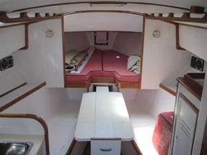 Wasque 32 Downeast Hardtop: Main Salon w/ table out